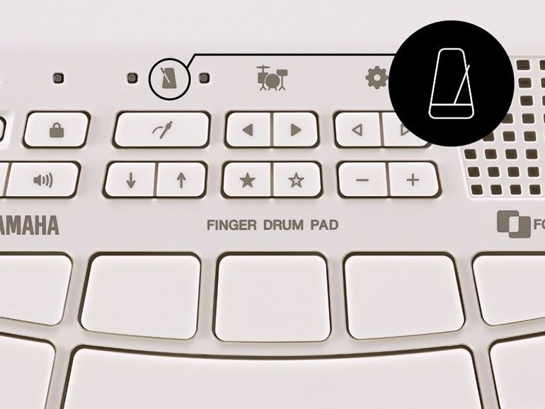 Diagram pointing to the location of the built-in click on the FGDP body and the metronome icon