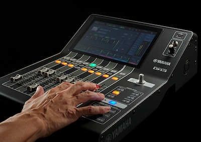 Close-up view of Yamaha Digital Mixing Console DM3 showing accurate control of monitor levels