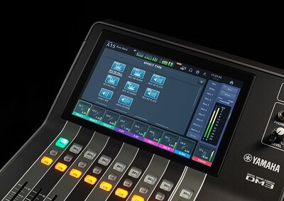 Close-up view of Yamaha Digital Mixing Console DM3 to show the effects to enhance the creativity of sound engineers