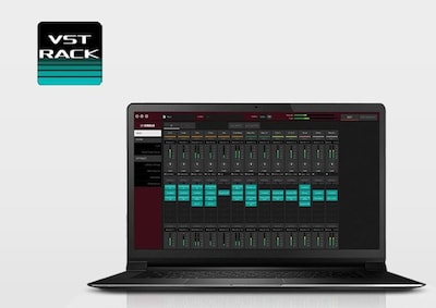 Close-up view of Yamaha Digital Mixing Console DM3 which are bundled with downloadable VST Rack Elements, a plug-in hosting software package from Yamaha.