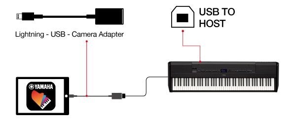 Connecting an instrument to iOS devices with Smart Pianist V2.0 installed.