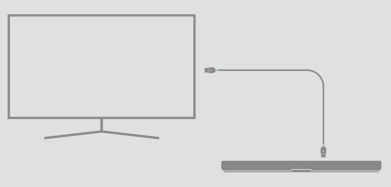 2d image showing connection between TV and Yamaha SR-B30A sound bar with HDMI cable 