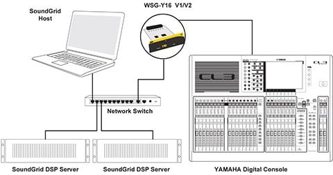 Basic 16-channel redundant system setup: one Y-16 card, one processing server, one backup server