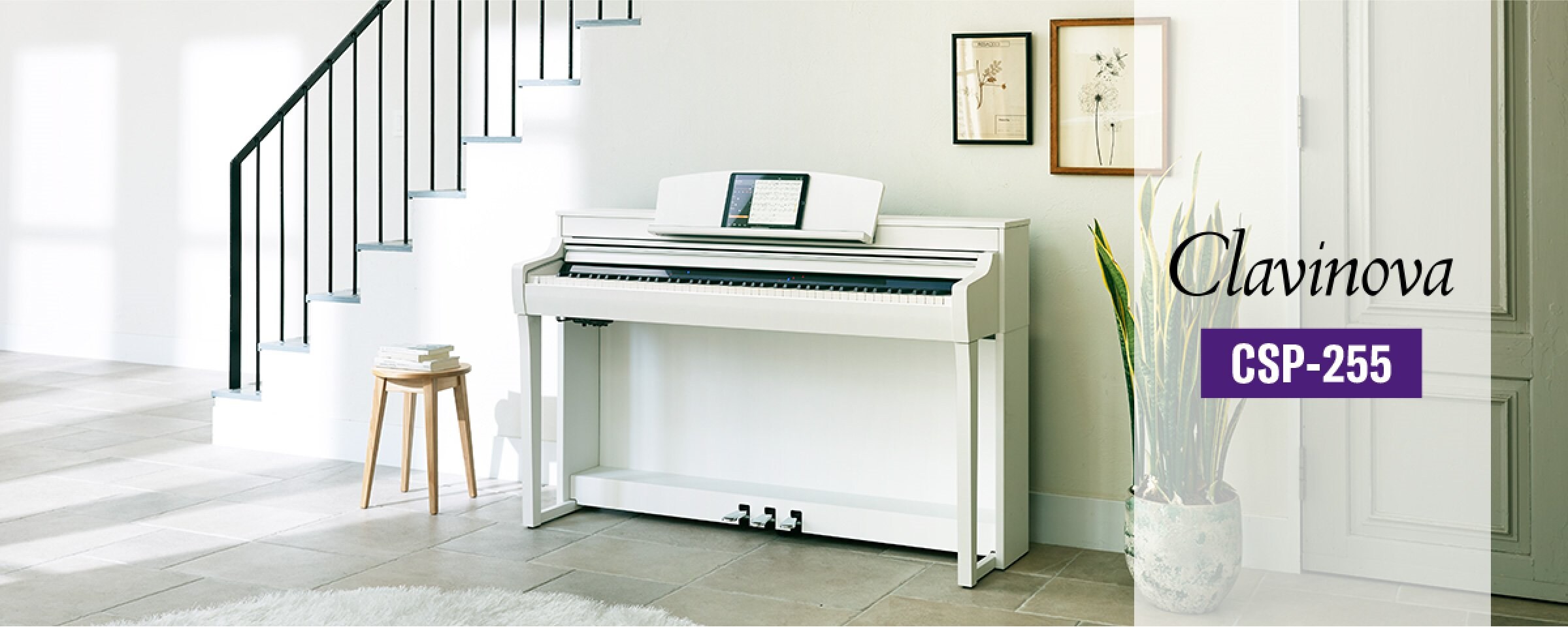 Lifestyle image of white Yamaha Clavinova CSP-255 Digital Piano