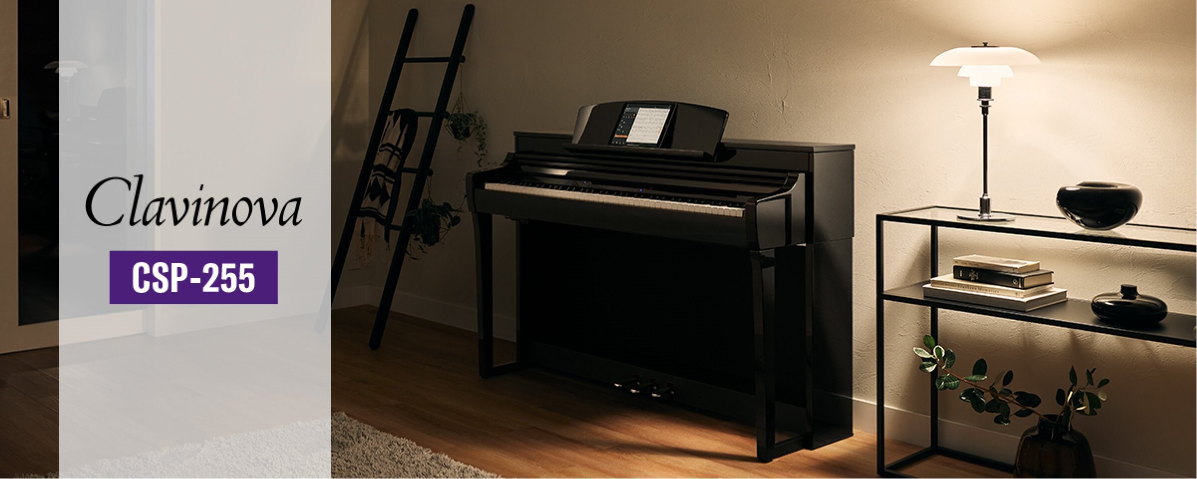 Lifestyle image of polished ebony Yamaha Clavinova CSP-255 Digital Piano