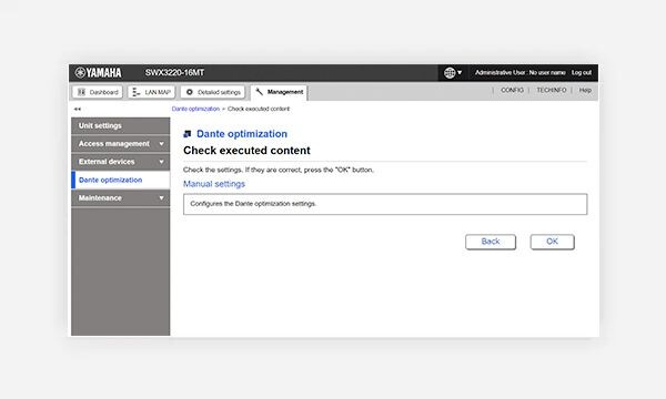 Yamaha L3 Switch SWX3220 / L2 Switch SWX2320: One-click Dante Optimization