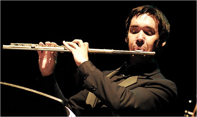 Close-up of Ryu Cipris playing Flute